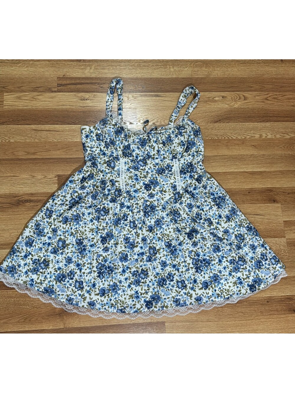 Wild Fable Floral Mini Dress – Blue White Lace Trim Size XL